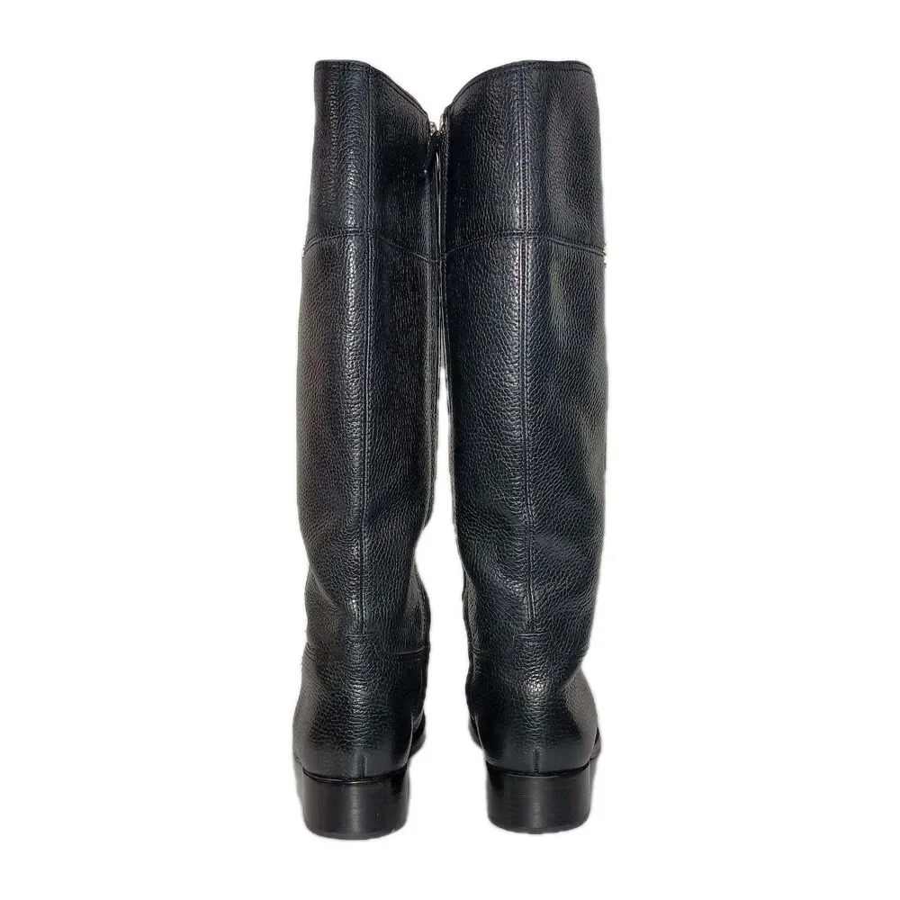 Tory Burch Jolie Riding Boots Shoes Womens Size 8M Black Grain Pebbled Leather